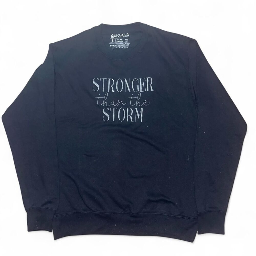 Women's Black and Grey "Stronger than the Storm" Embroidered Sweatshirt SZ L